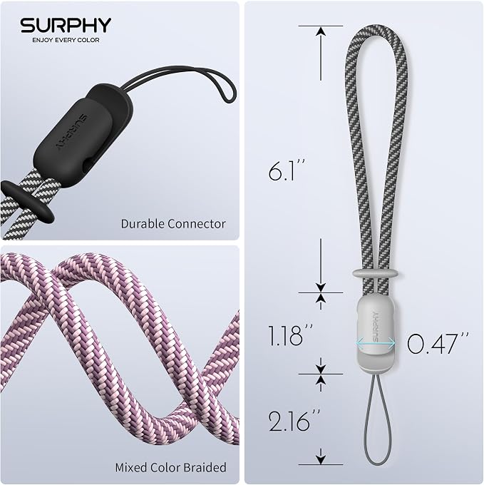 SURPHY 3 Pack Phone Wrist Strap, Phone Lanyard with Cellphone Tether Tab | Phone Strap Charm, Camera Wrist Strap with 2-Color Braided, Phone Wristlet, Wrist Lanyard for Case - Image 7