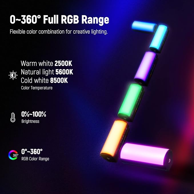 NEEWER Basic Magnetic Handheld Light Wand, 360° Full RGB Mini LED Video Light Stick, 2500mAh Battery, 2500-8500K Dimmable Camera Tube Light for Studio Photography TikTok YouTube Vlog, TL96RGB - Image 2