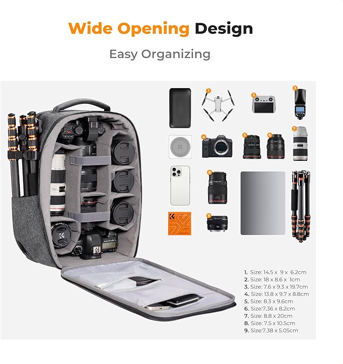 K&F CONCEPT Camera Backpack,Hardshell Photography DSLR Camera Bag | 15-15.6 Inch Laptop Compartment, Waterproof, Hard Shell Camera Case, Compatible with Canon/Nikon/Sony/DJI Mavic Drone, B07 - Image 2