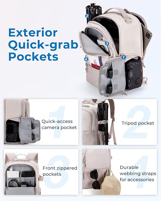 BAGSMART 2 in 1 Small Camera Backpack for DSLR, Fits 12.9" iPad, Camel | Small SLR Camera Bags for Photographers with Shoulder Strap, Compatible for Sony Canon Nikon, Travel Backpack for Men Women - Image 6