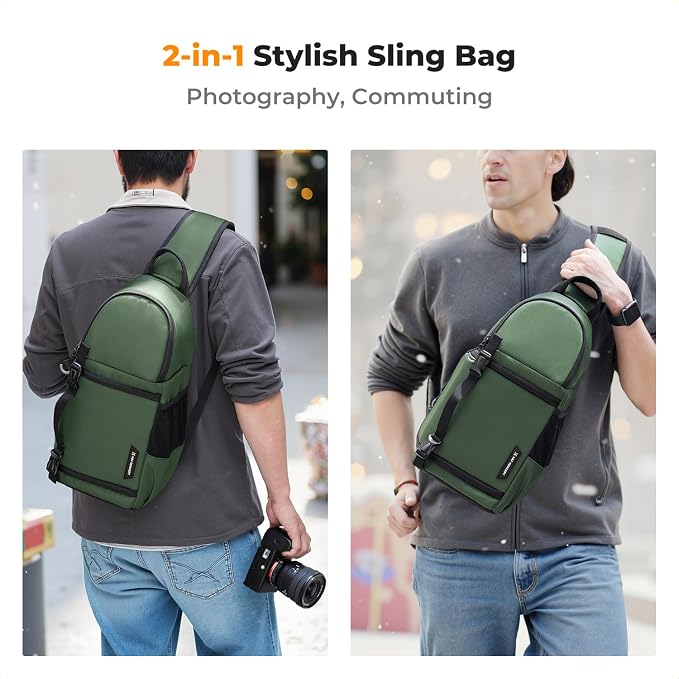 K&F CONCEPT Camera Sling Bag, Compact Crossbody Backpack, 10L | Fits Mirrorless & Small DSLR. Water-Repellent Twill Fabric. 5 Removable Dividers. Adjustable Strap 20.5–39.8 in. BS11 - Image 6