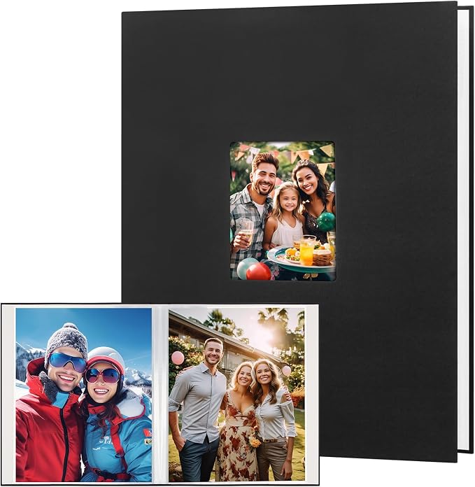 11x14 Photo Album Holds 64 Photos, Linen Cover Art Portfolio 11x14, Photo Album Art Portfolio Folder with Clear Plastic Sleeves for Kids & Artists Artwork Drawing, Black by Niselity