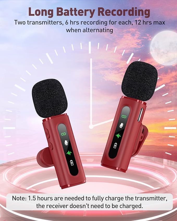 USB C Lavalier Microphone Wireless Mini Mic for Type-C Android Phone/Tablet/PC Video Recording Clip-on Mics with Rotatable Clip&Denoise Recording, Ideal for Vlog Tiktok Youtube Content Creator, Red - Image 6