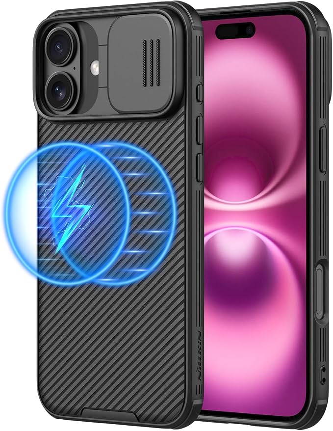 Nillkin Magnetic for iPhone 16 Case, Upgraded Slide Camera Protection, Compatible with Magsafe, Slim Shockproof Protective Phone Case for iPhone 16 6.1 inch, Black by Nillkin