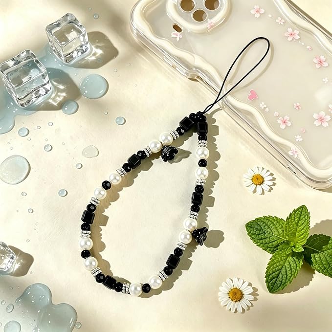 Phone Charm Beaded Camera Wrist Strap Cute Chain Lanyard Wristlet | Camera Wristlet Crystal Pearl Camera Charm Strap Girly Phone Charms Strap Bag Purse Charms for Women - Image 3