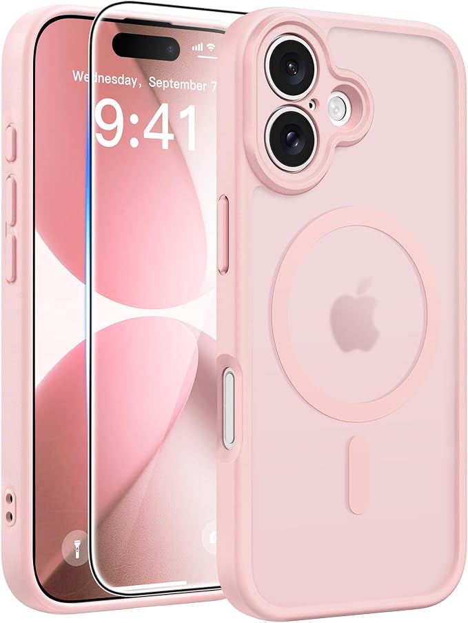 FNTCASE for iPhone 17 Case, Compatible with Magsafe, Glass Screen Protector | Full Camera Protection, Translucent Matte, 14FT Military Grade Drop Proof, Shockproof Protective Phone Cover, Light Pink by FNTCASE