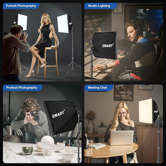 EMART Softbox Lighting Kit 85W 16"x16" Soft Box for Photography Light 1Pack | 3000K-6000K LED Bulbs with Remote, 65" Tripod, Professional Photography Lighting for Studio Lights, Portrait, Video Recording - Image 7