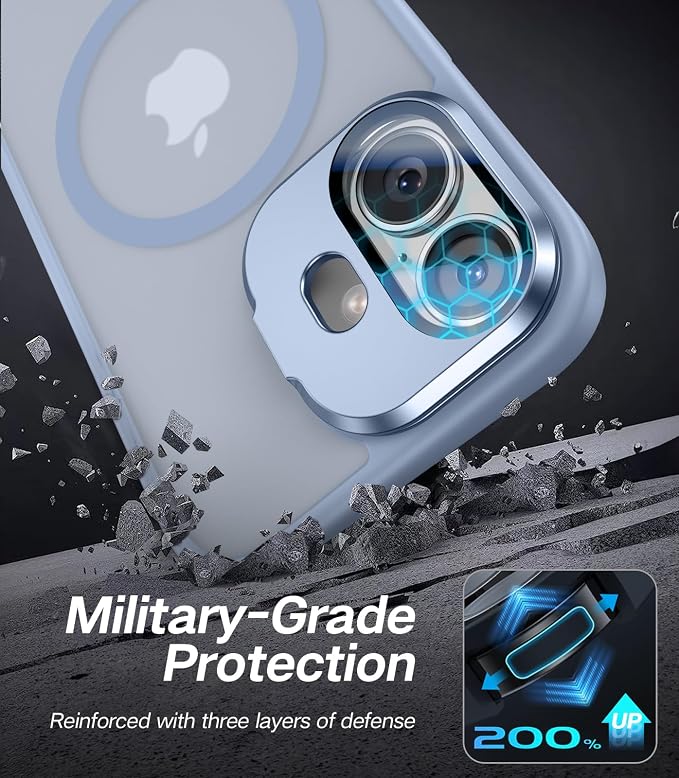 VOFATA [Upgraded] for iPhone 16 Case with Camera Cover Stand [Fit for MagSafe][9H Camera Lens Protector] Mil-Grade Protection Translucent Matte Silicone Magnetic iPhone 16 Phone Case, Light Blue - Image 5