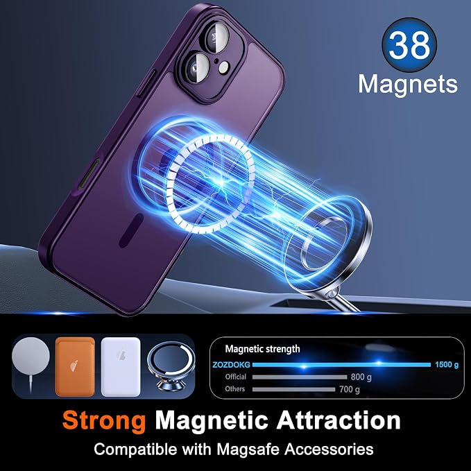 for iPhone 16 Plus Case with Privacy Screen Protector, Purple | Full Camera Protection, Matte Translucent, Magnetic, Compatible with MagSafe, Shockproof Phone Cover for Women/Girls - Image 3