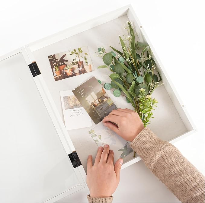 Muzilife 16x20 Shadow Box Wood Picture Frame, 2.16 Deep, Real Glass, White | FSC-Wood, Magnetic Door, Linen Interior & Pins, Vertical, Horizontal Wall Hanging, Display Case Frame for Photos & Keepsakes - Image 4