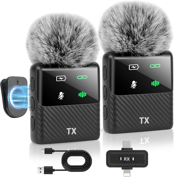 Mini Wireless Lavalier Microphone for iPhone, iPad, Android Phone, Noise Reduction Plug and Play Magnetic Clip on Lapel Mic for Video Recording Podcast Vlogging by Kairiyard