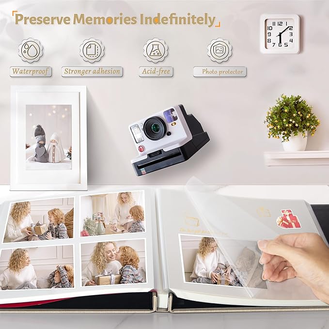 Artfeel Photo Album Self Adhesive Scrapbook,Large Photo Book for 4x6,5x7,8x10 Pictures,DIY Album for Baby Wedding Family Travel Birthday,with Metallic Pen and Scraper - Image 2