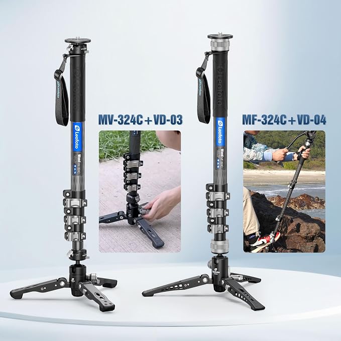 Leofoto Professional Carbon Fiber Monopod with Pedal, 63.78" Portable Travel Monopod with Removable Tripod Base for Camera, Max Load 11.02LB/5KG, Compatible with Sony/Canon/Nikon/DSLR (MF-324C) - Image 5