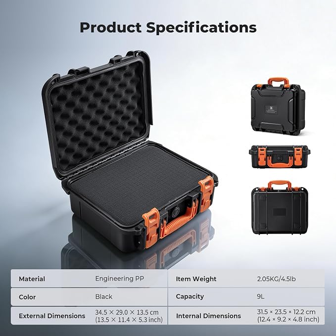K&F CONCEPT Waterproof Hard Case, IP67 Protective Case with Pre-Scored Foam | Pick & Pluck Foam, Waterproof, Dustproof, Shockproof, HardShell Case for Camera & DJI Drone & Equipment Storage, BC01 - Image 9