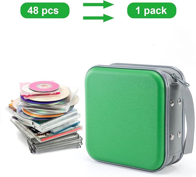 LIOVODE DVD Case, 48 Capacity Hard Plastic CD Case Holder for Car | DVD Storage, Hand Strap, Zipper Closure, Scratch-Resistant Sleeves, CD Storage for Music Blu-Ray Game Disc for Travel Office - Image 2