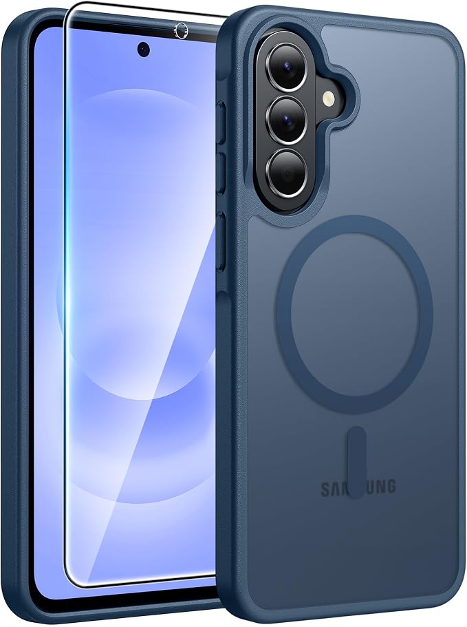 FNTCASE for Galaxy A37/A36 5G Phone Case, Fit for Magsafe, Screen Protector | Translucent Matte Magnetic Back, 14FT Military Grade Drop Protection, Shockproof Protective, for Samsung A37 Cover, Blue by FNTCASE