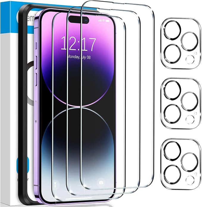 Fotbor for [3+3 Pack] iPhone 14 Pro Max Screen Protector with Camera Lens Protector, 9H Shatterproof Tempered Glass Film with Easy Installation Frame, HD Clear Sensitive Full Coverage 6.7 Inch by Fotbor