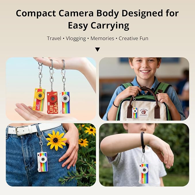 Mini Keychain Digital Camera, Y2K Retro Pocket Camera with 1.47 Inch Screen, 1440P Video, 2MP Photos, 16GB Card, Flash, Type C, Tiny Vintage Camcorder for Kids Teens Travel Vlog (Rainbow) - Image 5