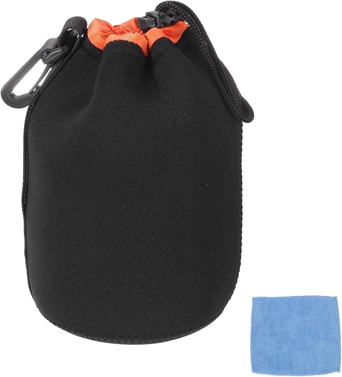 PATIKIL Camera Lens Pouch, 4" ID x 6" H Drawstring Plush Lens Pouch Protective Camera Lens Case Bag Soft Plush Neoprene Bag for DSLR Photography Gear, Black/Orange by PATIKIL