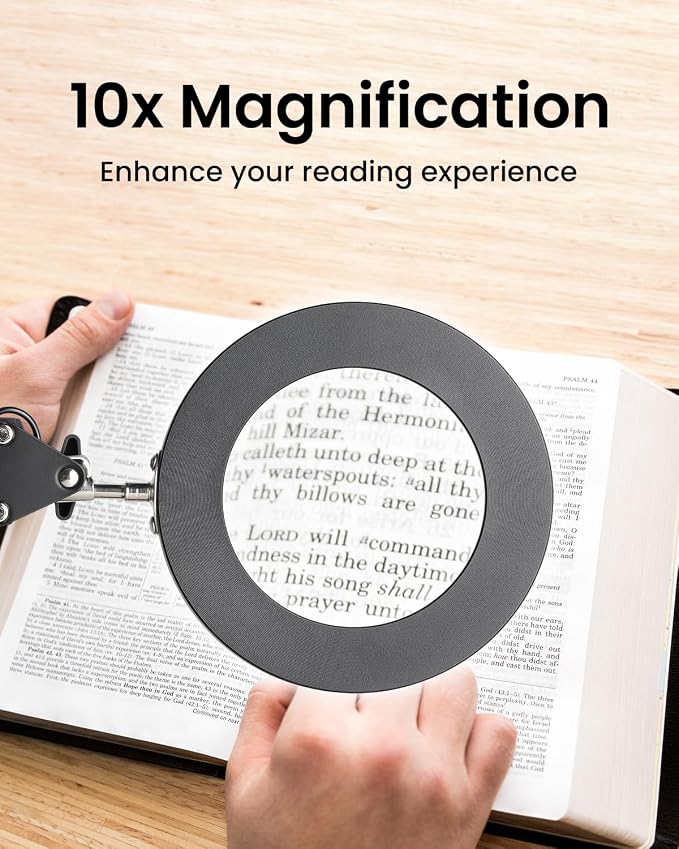 UBeesize 10X Magnifying Glass with Ring Light and Clamp for Desk | 10X Magnification | 3 Color Modes | Dimmable Brightness | Suitable for reading, crafts, sewing, and repair - Image 2