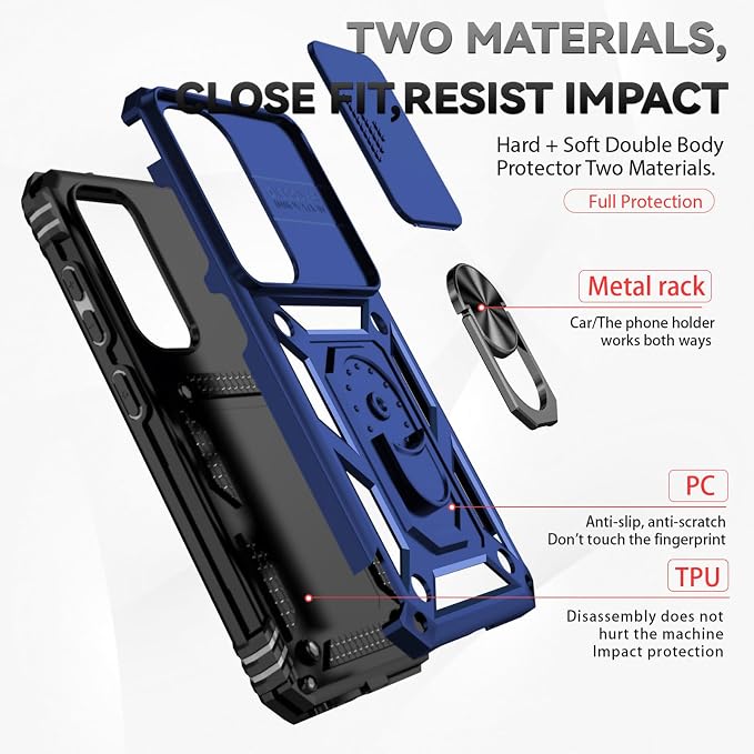 HNHYGETE for Galaxy S23 Plus Case with Screen Protector: [Military Grade 20ft. Drop Tested] Slide Camera Cover Ring Shockproof Protective Phone Case for - Samsung Galaxy S23 Plus (Blue) - Image 5