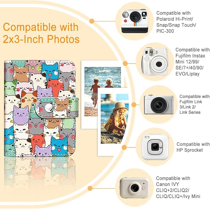 Cats Small Photos Album for 2x3 Inch Films, 56 Pockets | Mini Cute Picture Book, Wallet Size, for Polaroid Fujifilm Instax Mini Instant Camera Printer, Kpop Photocard Binder Holders - Image 3