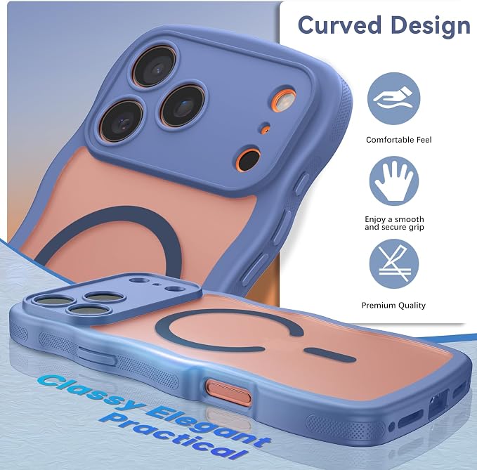 BENTOBEN Magnetic for iPhone 17 Pro Max Case, Cute Wavy [Full Camera Protection][Compatible with MagSafe] Matte Anti-Slip Bumper Women Men Boys Protective Cover for 17 ProMax 6.9", Blue - Image 2