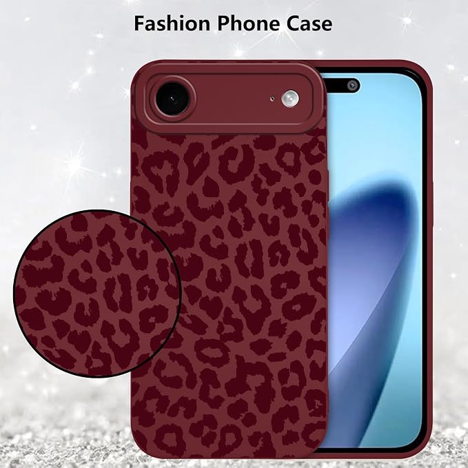 Cute Burgundy Cheetah Print Phone Case for iPhone Air 6.5" | Aesthetic Leopard Pattern Design Cover Full Camera Lens Protective Shockproof Soft Slim TPU Funda for Women Girls - Image 6