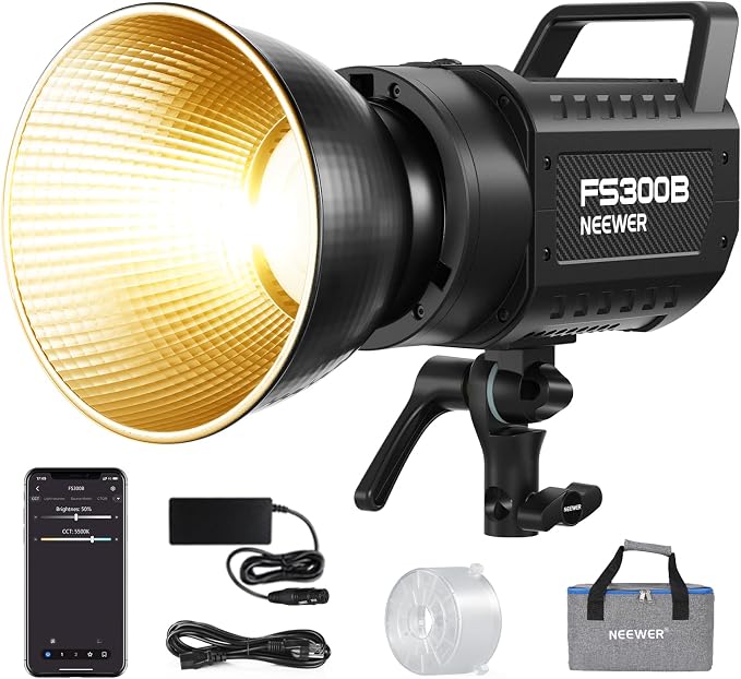 NEEWER FS300B 300W LED Studio Video Light, Bi Color COB Continuous Lighting with 2.4G/APP Control 44500Lux/1m 2700K-6500K CRI97+, 12 Scenes, Bowens Mount Spotlight for Photography Recording Streaming by Neewer