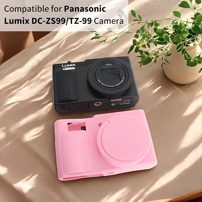 MUZIRI KINOKOO Silicone Case Compatible for Panasonic Lumix DC-ZS99 Digital Camera - Soft Rubber DC-ZS99 Protective Cover with Removable Lens Cover - Anti-Slip & Anti-Scratch-Pink - Image 2
