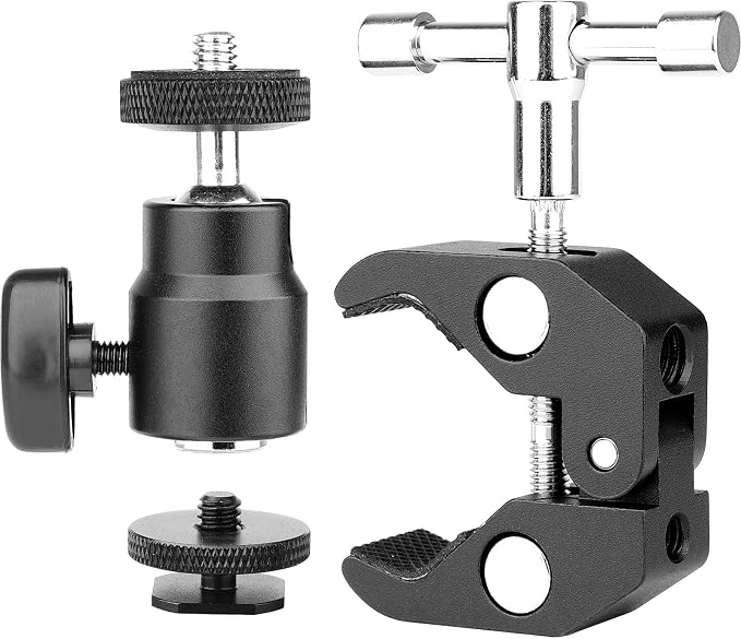Ball Head Shoe Mount Camera Ball Mount Clamp w/ 1/4"-20 Tripod head Hot Shoe Adapter and Cool Super Clamp - Image 3