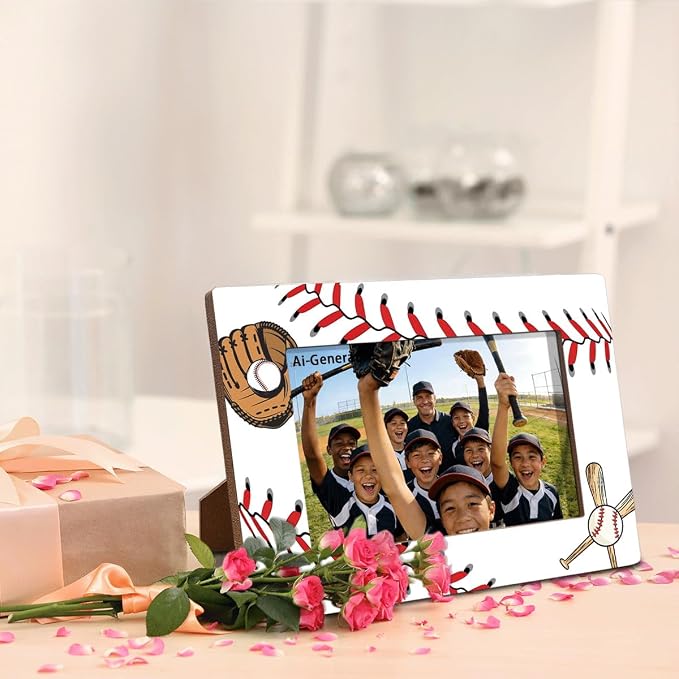 Baseball Picture Frame for 4x6 Photo, Sports Team Photo Frame with Easel Back, Baseball Decor for Desk Shelf, Gift for Players Boys Girls Team Senior Night - Image 4