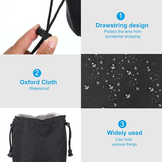 PATIKIL Soft Drawstring Lens Case, Lens Pouch Bag with Cotton Pad 5.91" x 3.94" Thick Fleece Cloth Camera Lens Bag for SLR Lens Water Cups, Black - Image 4