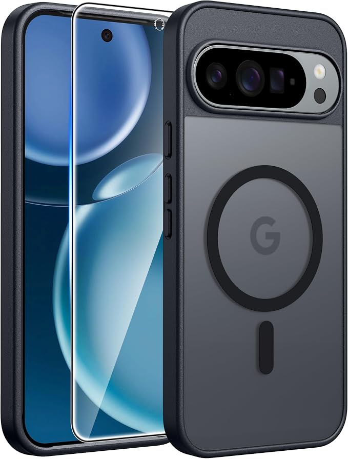 FNTCASE for Google Pixel 10 Pro XL / 9 Pro XL Case, Compatible with Magsafe | Screen Protector, Translucent Matte, 14FT Military Grade Drop Protection, Shockproof Protective Phone Cover, Black by FNTCASE