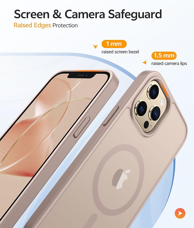 FNTCASE for iPhone 12 Pro Max Case, Fit for Magsafe, Translucent Matte Back | Strong Magnetic Charging, Shock Absorbent, 14FT Military Grade Drop-proof, Anti Slip, Desert Gold - Image 4