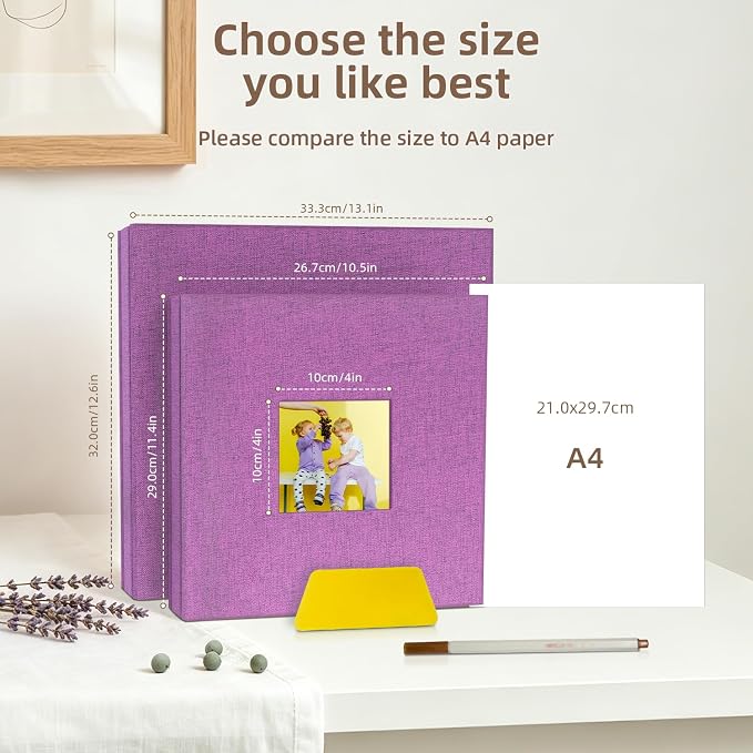 Popotop Photo Album Self Adhesive with Picture Display Window,40 Pages DIY Scrapbooking Supplies Kit for 4x6 10x12 Picture,Linen Cover Memory Book for Baby Wedding, with Scraper and Metallic Pen - Image 6