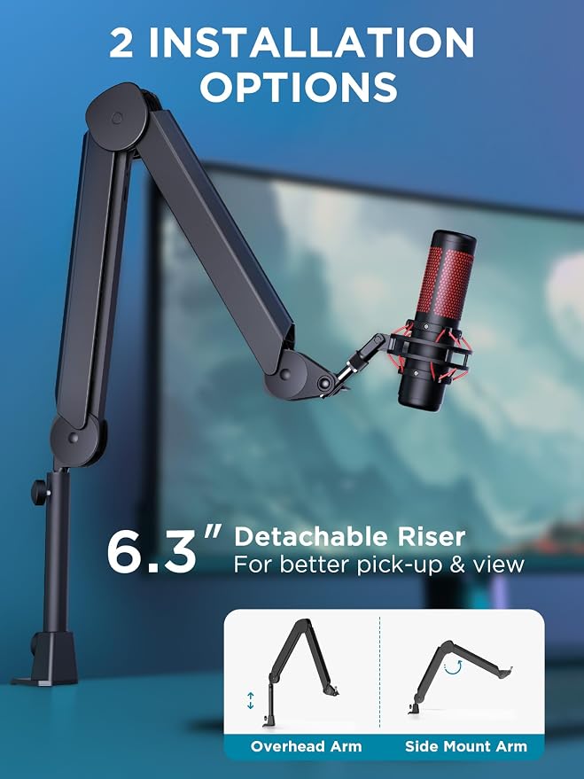 InnoGear Mic Arm Microphone Boom Arm Cable Management for Blue Yeti FIFINE | Desk Mount, Built-in Cable Channel, Extendable, Work with Shure, 3.5 lb Weight Capacity, Heavy-Duty, Easy-to-attach Clamp - Image 5