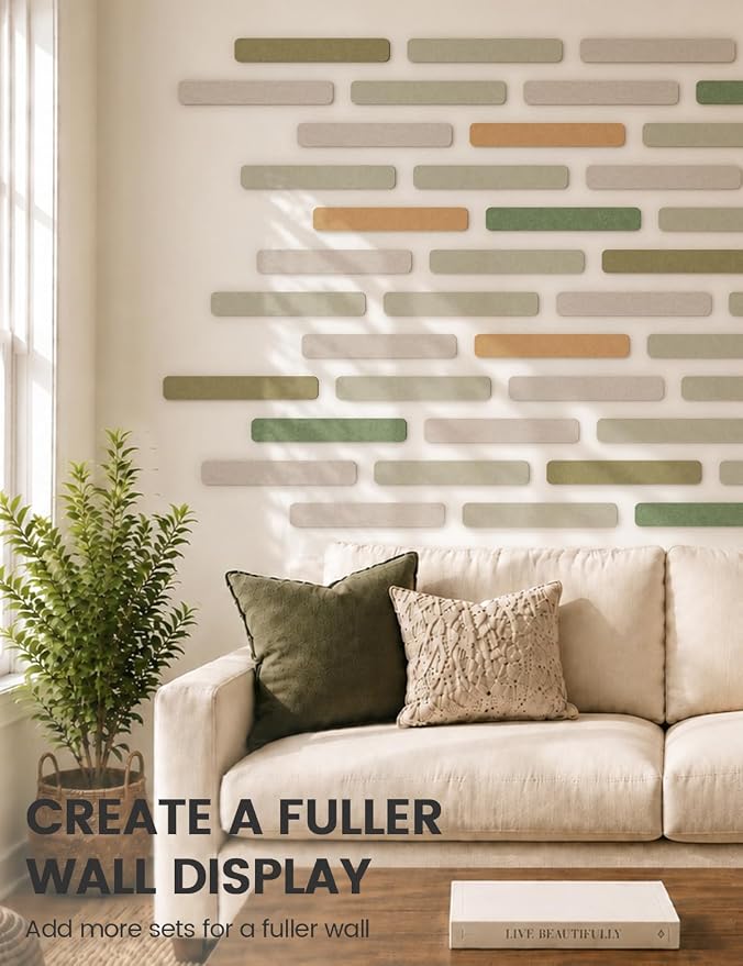 Fluxynara 13" x 2" Felt Wall Panels, Olive Grove | 8-Pack Includes 50 Push Pins and Adhesive Tabs for Photos, Notes and Decor in Bedroom Doors, Home Office or Studios - Image 7