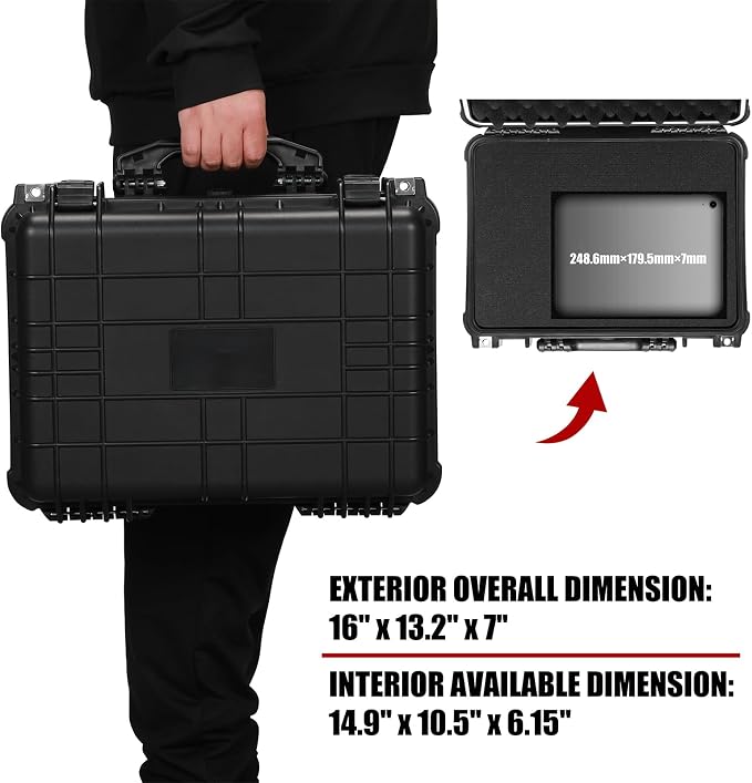Mayouko 16" Waterproof Plastic Toolbox with Foam Insert, 16" x 13.2" x 7", IP67 Lockable Storage Box, Customizable Foam, Shockproof Hard Case Weatherproof Container, Protective Hard Camera Case - Image 5