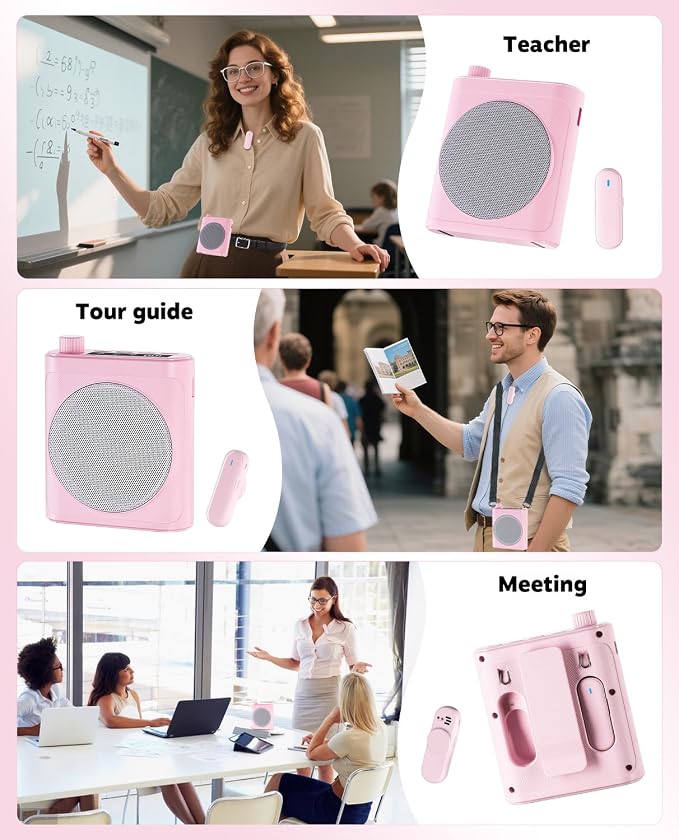 Tearstone Voice Amplifier for Teachers with Bluetooth, Dual Magnetic Mics | Portable Rechargeable Speaker with Clip-On Lapel Microphones for Classroom, Tour Guide, Public Speaking, Training (Pink) - Image 7