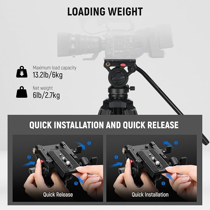 NEEWER Video Tripod with Fluid Head, Heavy Duty Aluminum Compact Portable Camera Tripod Stand for DSLR Camcorder Compatible with DJI Gimbals Compatible with Manfrotto QR Plates, Max Load 13.2 lb, TP73 - Image 3