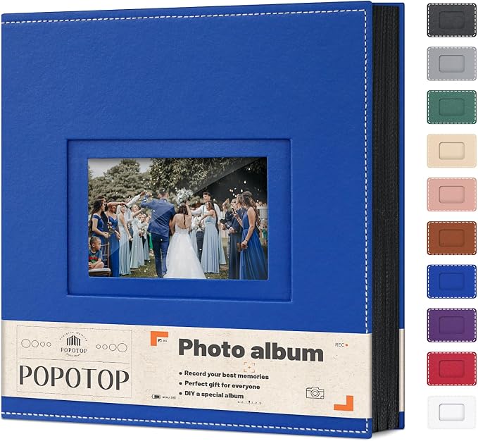 Popotop 4x6 Photo Album Holds 500 Pictures, Vegan Leather Hardcover | 500-Photos Capacity, Clear Slip-In Pockets, Large Collection Format, Front Photo Window, Gifts for Family Wedding Baby by Popotop
