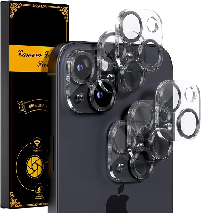 for 6 Pack iPhone 15 / iPhone 15 Plus Camera Lens Protector [Drop Protection] [Case Friendly] [Easy Installation] 9H Tempered Glass Camera Screen Protector Cover Accessories, CD Black by Beuxece