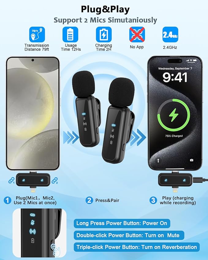 Vlogging Kit for iPhone/Android, 63”Auto Face Tracking Tripod for iPhone with Light, Wireless Microphones, Scrolling Remote Control for TikTok, Content Creator Kit for YouTube Starter - Image 3