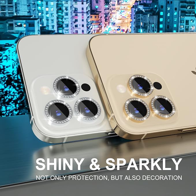 Choiche for iPhone 14 Pro/iPhone 14 Pro Max Camera Lens Protector | Ultra HD, Bling 9H Tempered Glass Camera Cover Screen Protector Metal Ring Decoration Accessories (Diamond-Silver) - Image 7