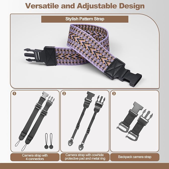 YFWE Adjustable Camera Neck Strap, Vintage Woven Shoulder & Crossbody Camera Strap with 4 Connection Ways, Anti-Slip Camera Strap for DSLR, Mirrorless & Camcorder, Travel & Outdoor Photography Gear - Image 4