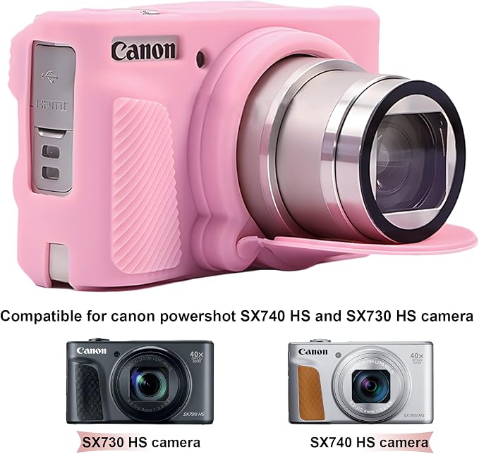 BOVKE Silicone Camera Case for Canon PowerShot SX740 / SX730 Digital Camera, SX740 HS Soft Protective Case Cover Rubber Camera Slim Fit Sleeve with Removable Lens Cover, Pink - Image 2