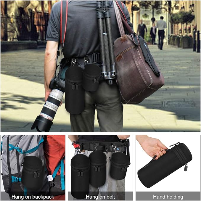ARVOK Lens Pouch Set, Water Resistant Protective Lens Cases for DSLR Camera Lens, 4 Size Thick Camera Lens Bag for Nikon, Tamron, Sigma, Pentax, Sony, Olympus, Panasonic - Image 6