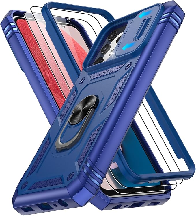 Fit for Samsung Galaxy A25 5G Phone Case with 2PCS Screen Protector, Build in 360° Rotating Ring Kickstand, Military Grade Protective Case for Samsung A25 Case Phone, Blue by Gritup