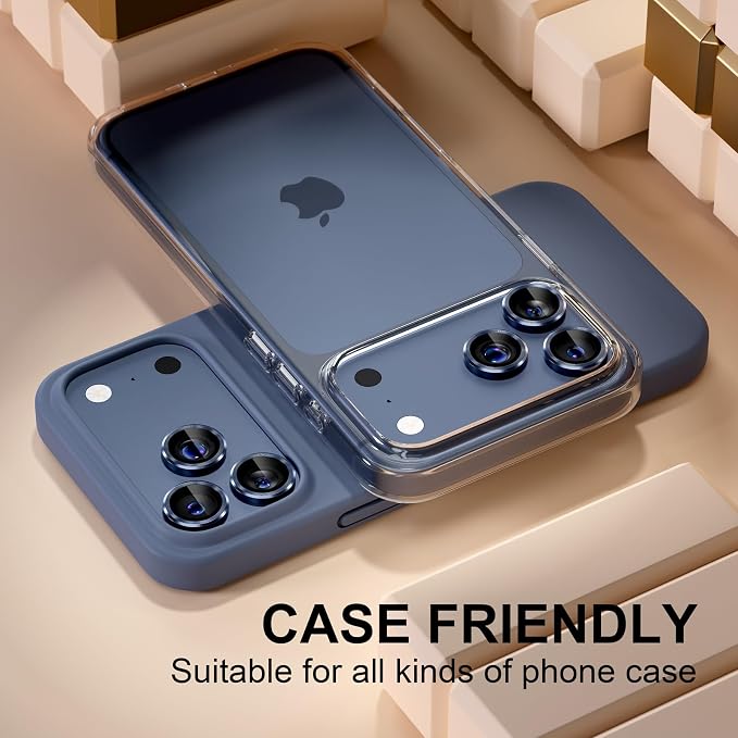 Misea Compatible for iPhone 17 Pro/iPhone 17 Pro Max Camera Lens Protector | 9H Tempered Glass Ultra HD Bling Camera Screen Protector Cover Metal Individual Ring Accessories, Deep Blue - Image 5